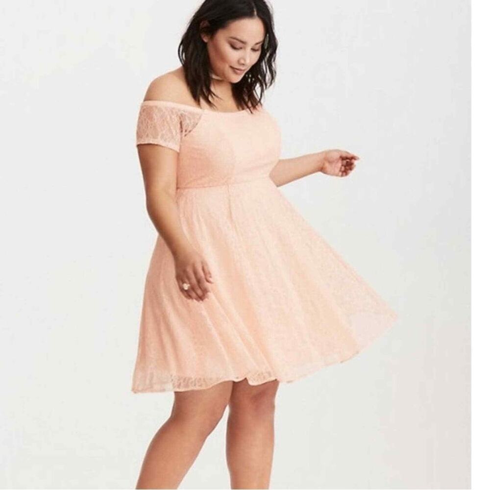 Torrid Peach Lace Off The Shoulder Skater Dress Sz.18